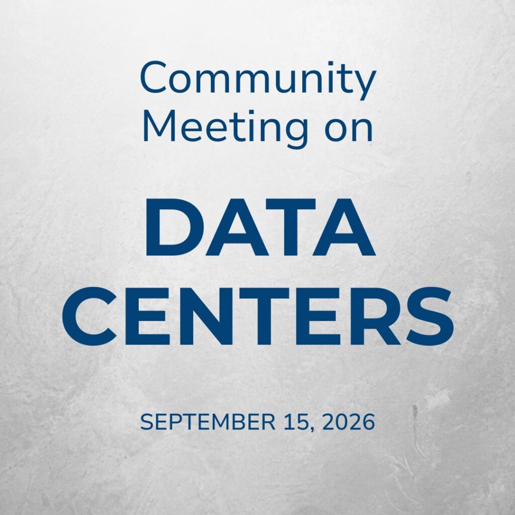Community Meeting on DATA CENTERS, September 15, 2026.