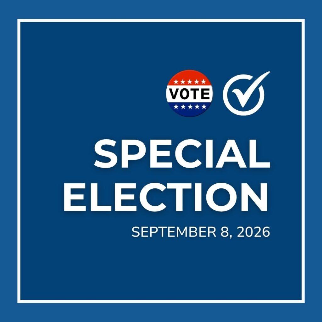A graphic announcing a special election on September 8, 2026, with a "VOTE" button and a checkmark.